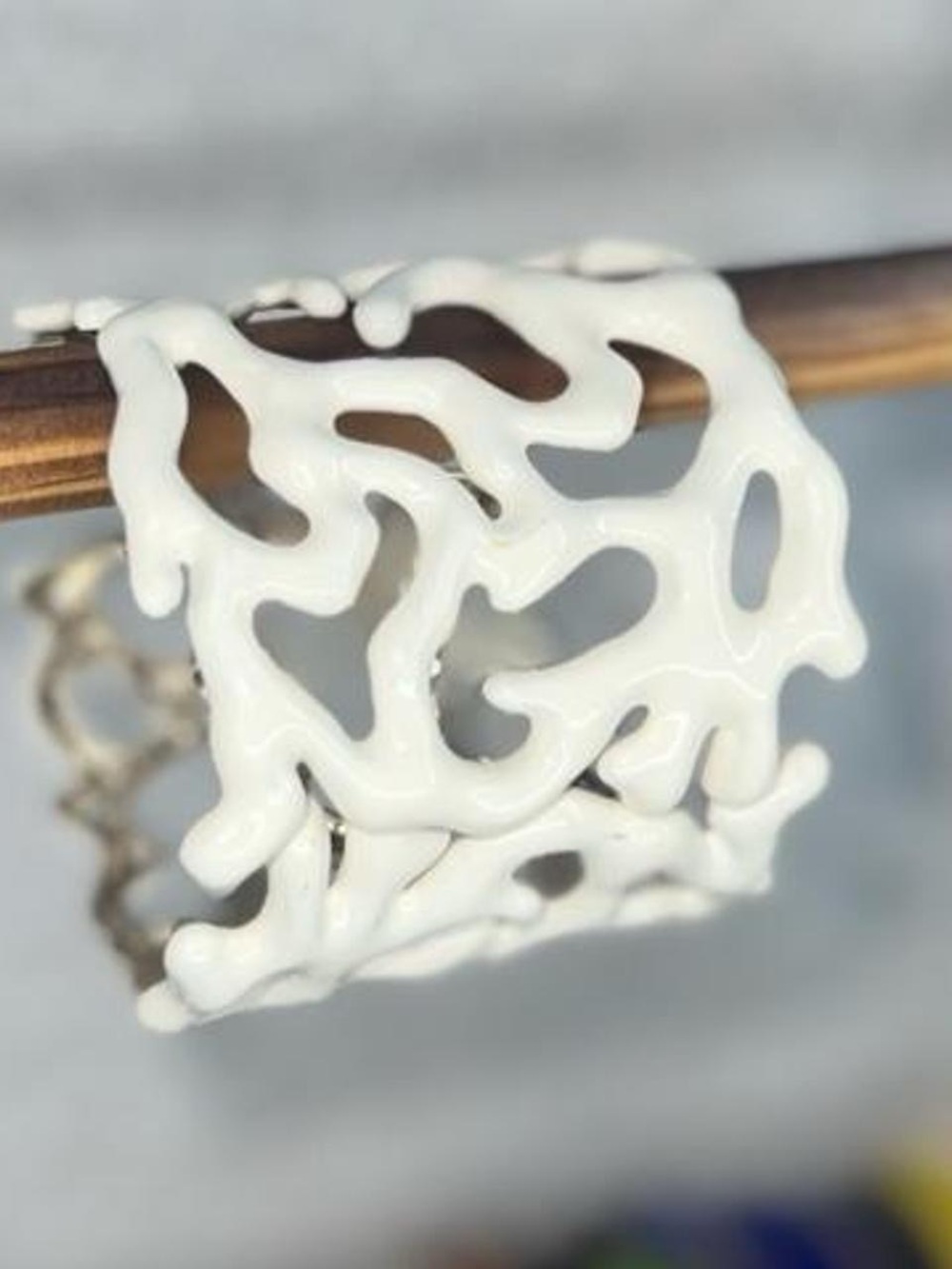 Extra chunky White cream coral bracelet with intricate cut-out design